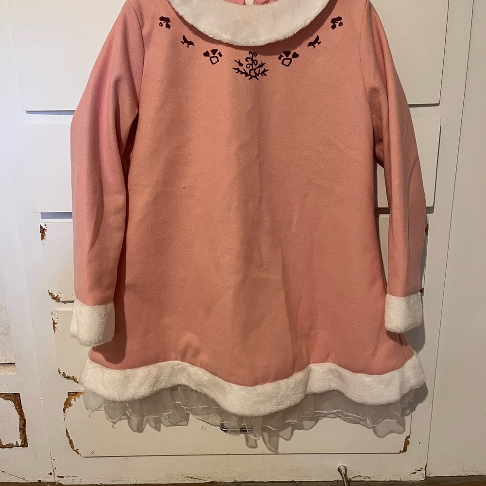 Pink Faux-Fur Trim A-Line Dress